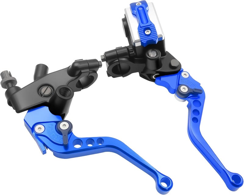 JXPANG Universal Motorcycle 7/8" 22mm Handlebar Brake Master Cylinder Clutch Lever CNC Left & Right Set Compatible with Harley Honda Kawasaki Suzuki Yamaha（ Piston Diameter 12.7mm (Blue) - Image 1